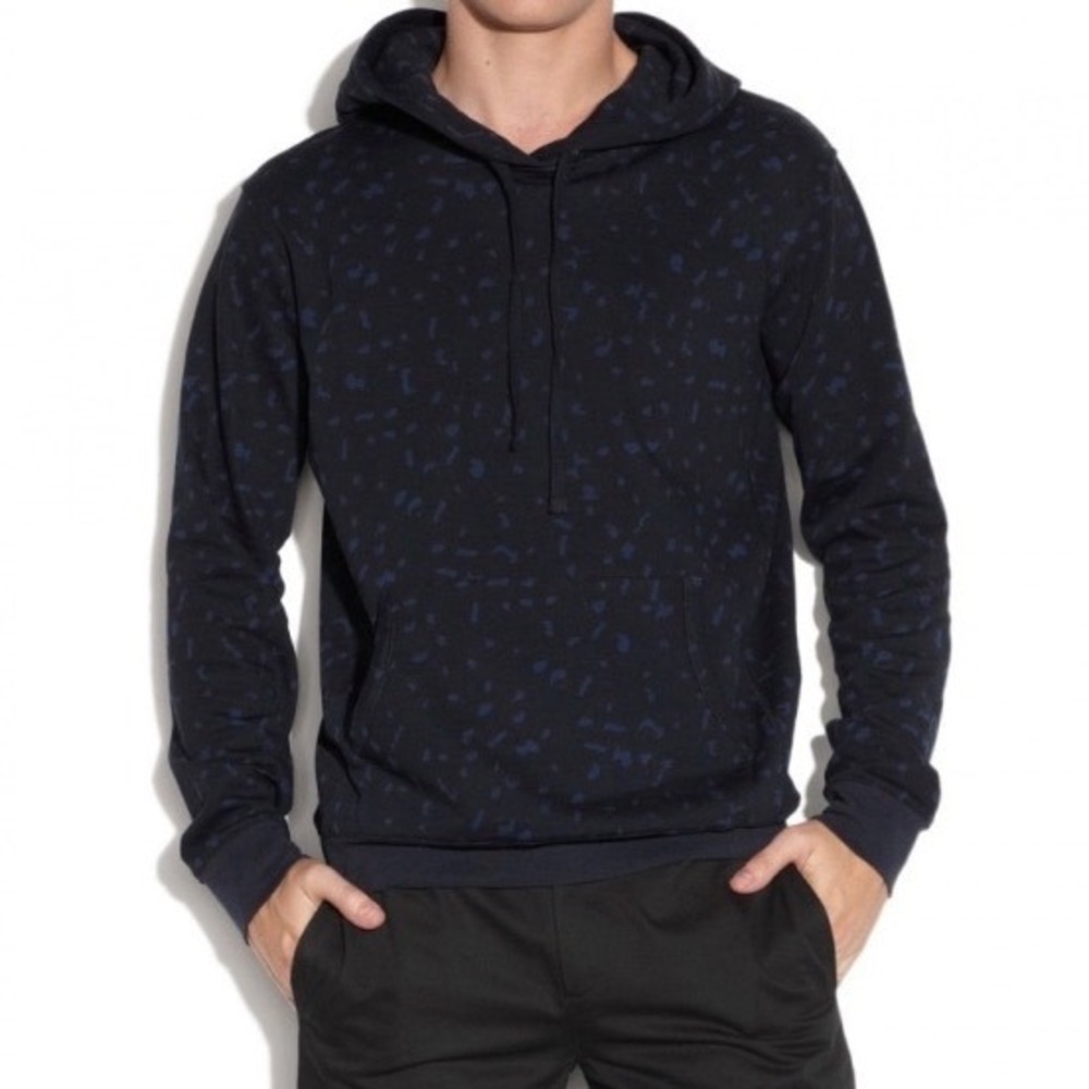 A.P.C. Dark Navy Leopard Print Hoodie Sweatshirt Cotton Molton Abstract Pocket M